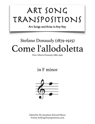 Book cover for DONAUDY: Come l'allodoletta (transposed to F minor)
