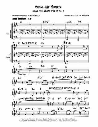 Book cover for Moonlight Sonata - Adagio from Sonata Opus 27 No. 2 (Beethoven) - Lead sheet (key of E minor)