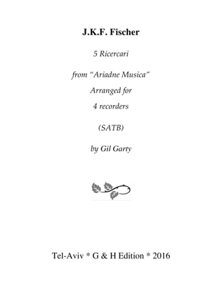 Book cover for 5 Ricercari from "Ariadne musica" (arrangement for 4 recorders)
