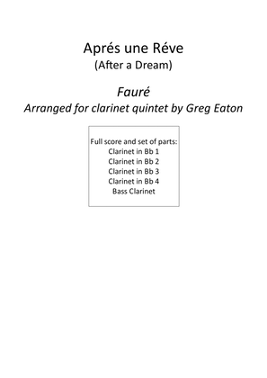Book cover for Fauré - Aprés un Réve (After a Dream) - Arr. for Clarinet Quintet - by Greg Eaton