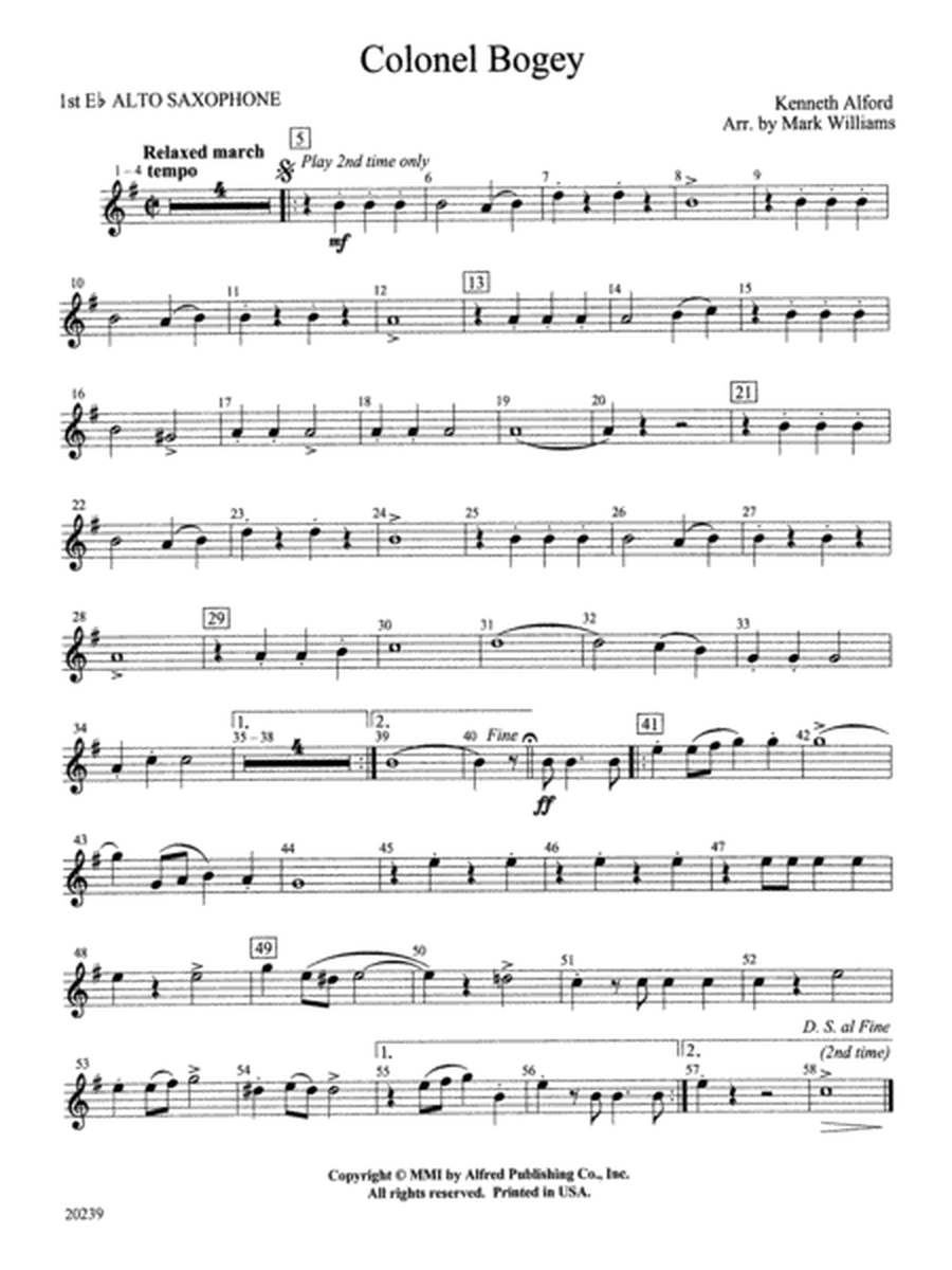 Colonel Bogey: E-flat Alto Saxophone by Mark Williams Concert Band - Digital Sheet Music