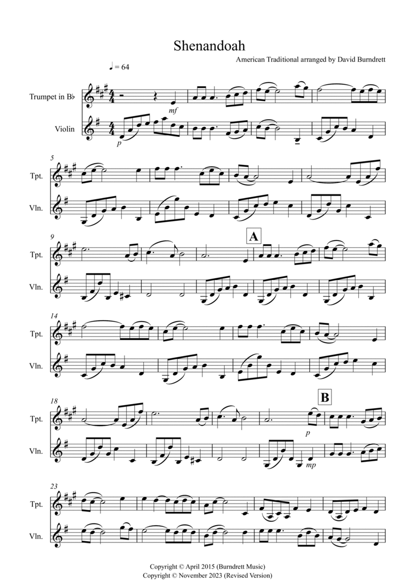 Shenandoah for Trumpet and Violin Duet image number null