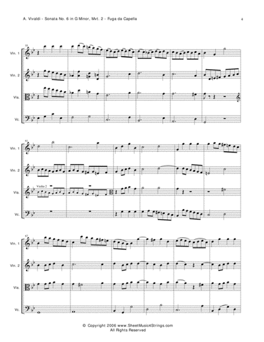 Vivaldi, A. - Sonata No. 1 Mvt. 2 for String Quartet image number null