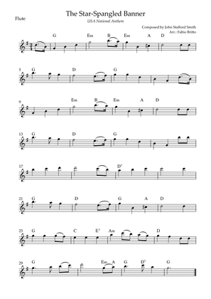 Book cover for The Star Spangled Banner (USA National Anthem) for Flute Solo with Chords (G Major)