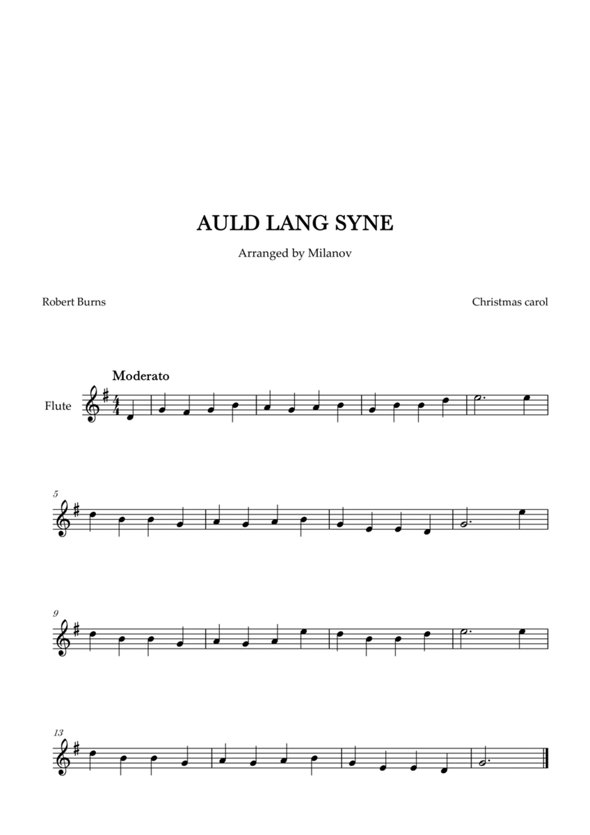 Auld lang syne in G Flute Easy Christmas carol image number null