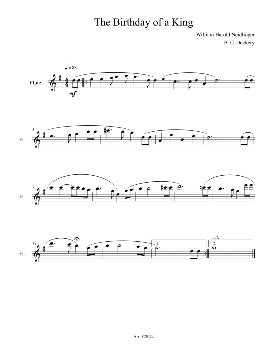 The Birthday of a King (Flute Solo) by William Harold Neidlinger Flute Solo - Digital Sheet Music