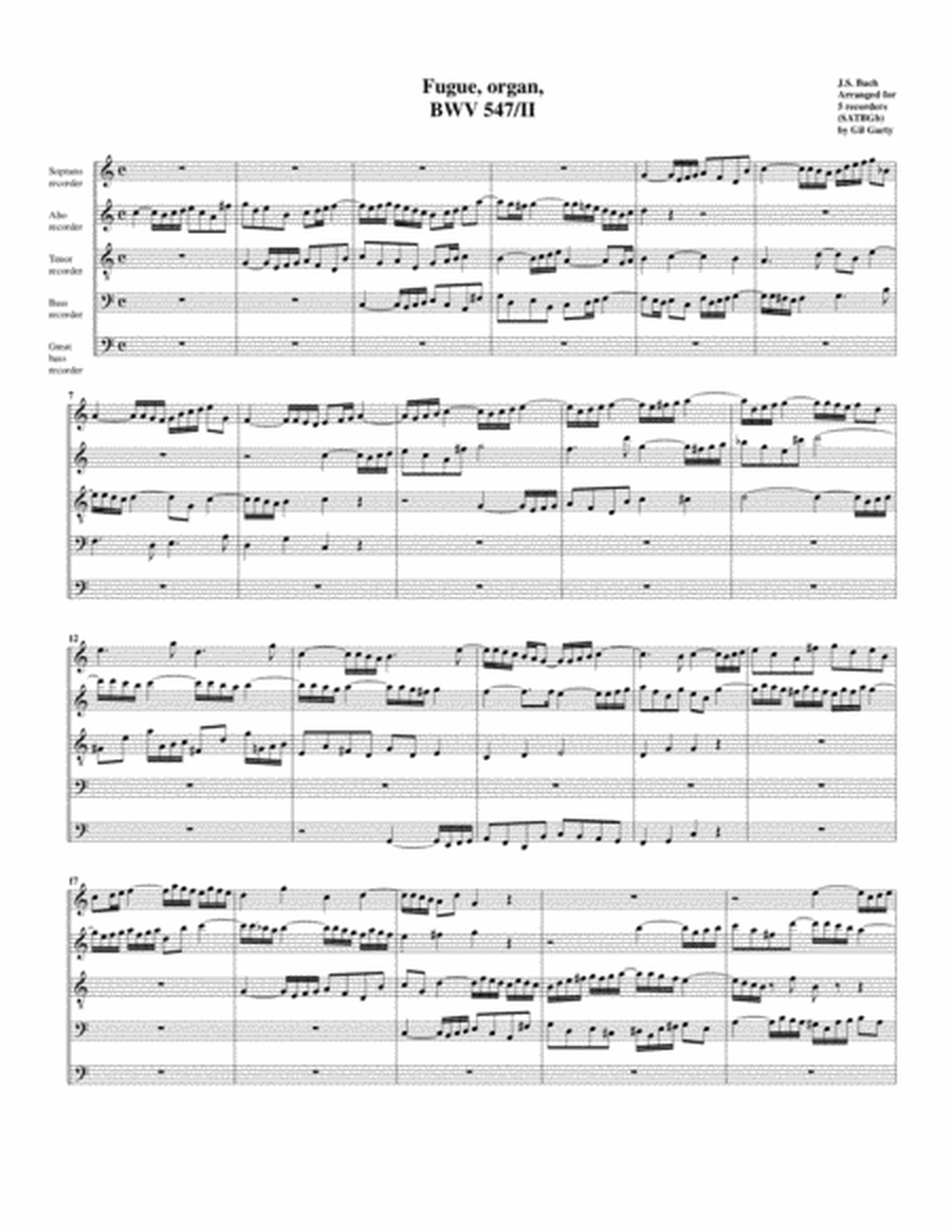 Fugue for organ, BWV 547/II (arrangement for 5 recorders)