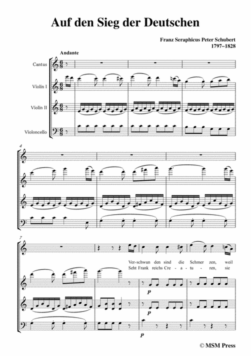 Schubert-Auf den Sieg der Deutschen,in C Major,for Voice,2 Violins&Cello image number null