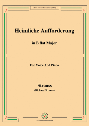 Book cover for Richard Strauss-Heimliche Aufforderung in B flat Major,for Voice and Piano