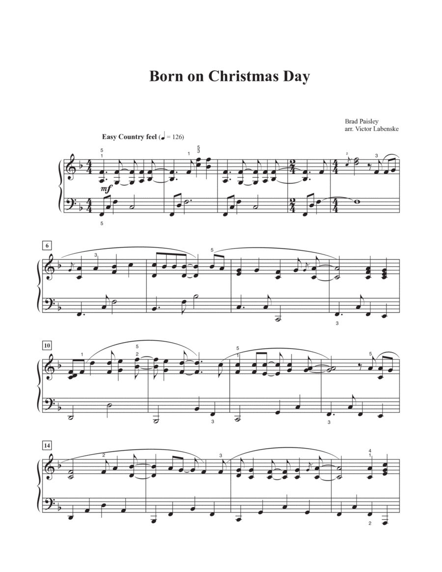 Born On Christmas Day by Brad Paisley Piano Solo - Digital Sheet Music