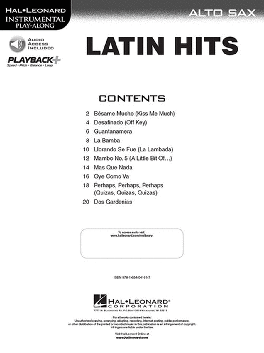 Latin Hits – Instrumental Play Along for Alto Sax image number null