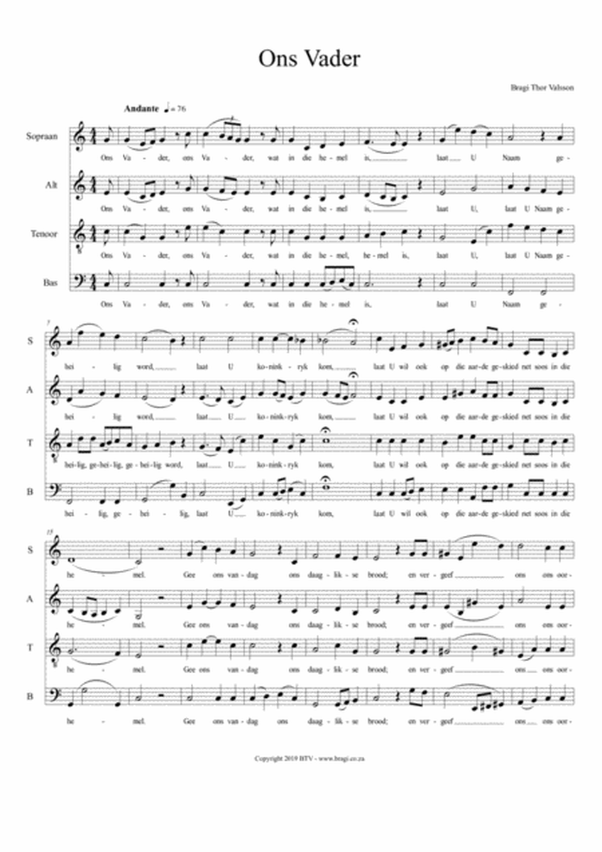 Ons Vader - original composition for SATB choir in Afrikaans image number null