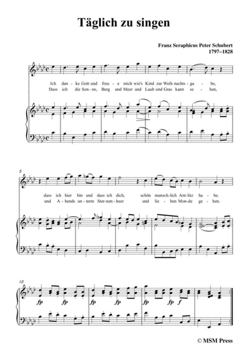 Schubert-Täglich zu singen,in A flat Major,for Voice&Piano image number null