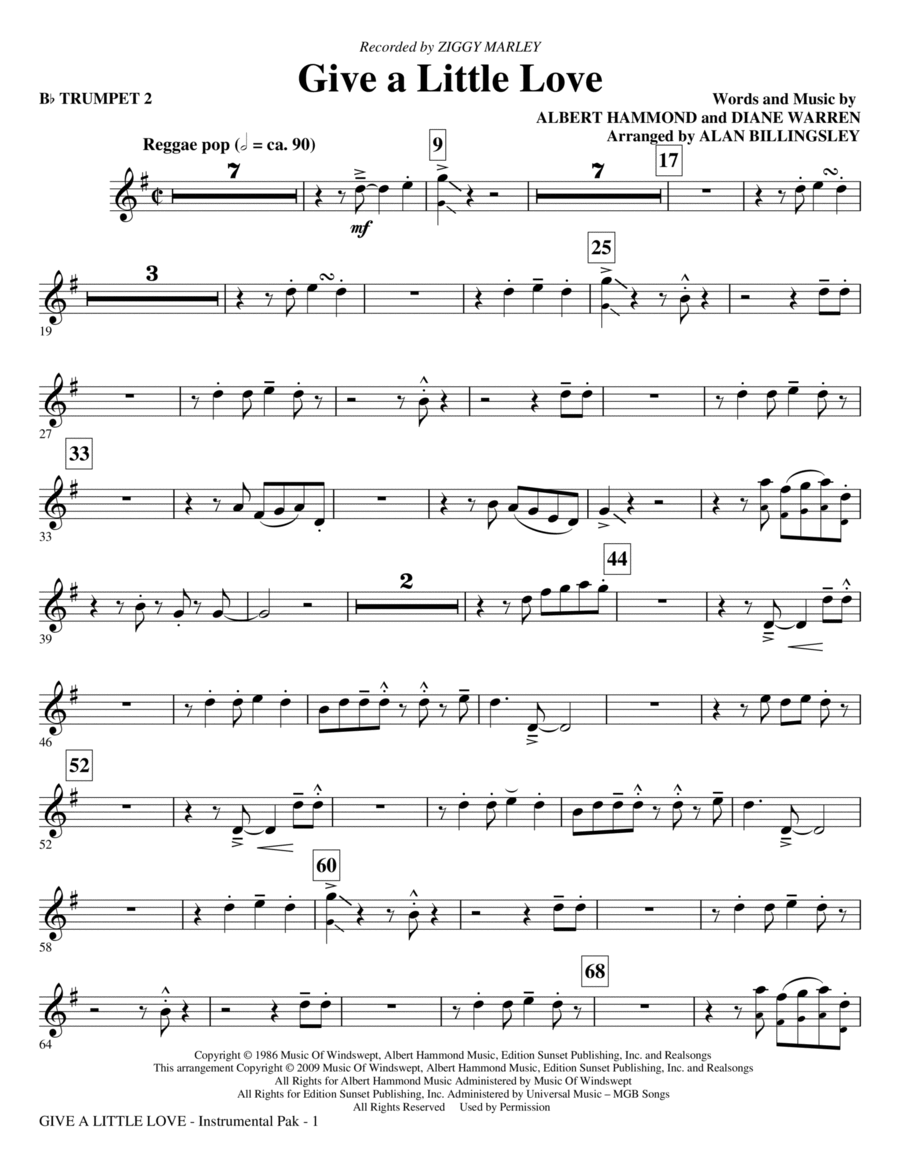 Give A Little Love (arr. Alan Billingsley) - Bb Trumpet 2