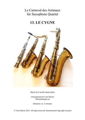 Book cover for THE CARNIVAL OF THE ANIMALS for Saxophone Quartet - 13. Le Cygne (the Swan)