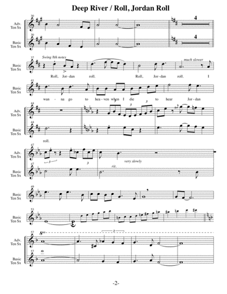Deep River with Roll Jordan Roll (Arrangements Level 2-5 for TENOR SAX + Written Acc) Hymn image number null
