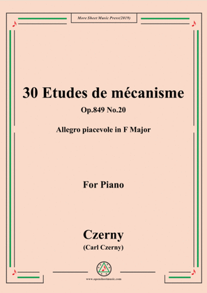 Book cover for Czerny-30 Etudes de mécanisme,Op.849 No.20,Allegro piacevole F Major,for Piano