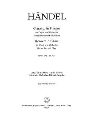 Book cover for Concerto for Organ and Orchestra F major, Op. 4/4 HWV 292