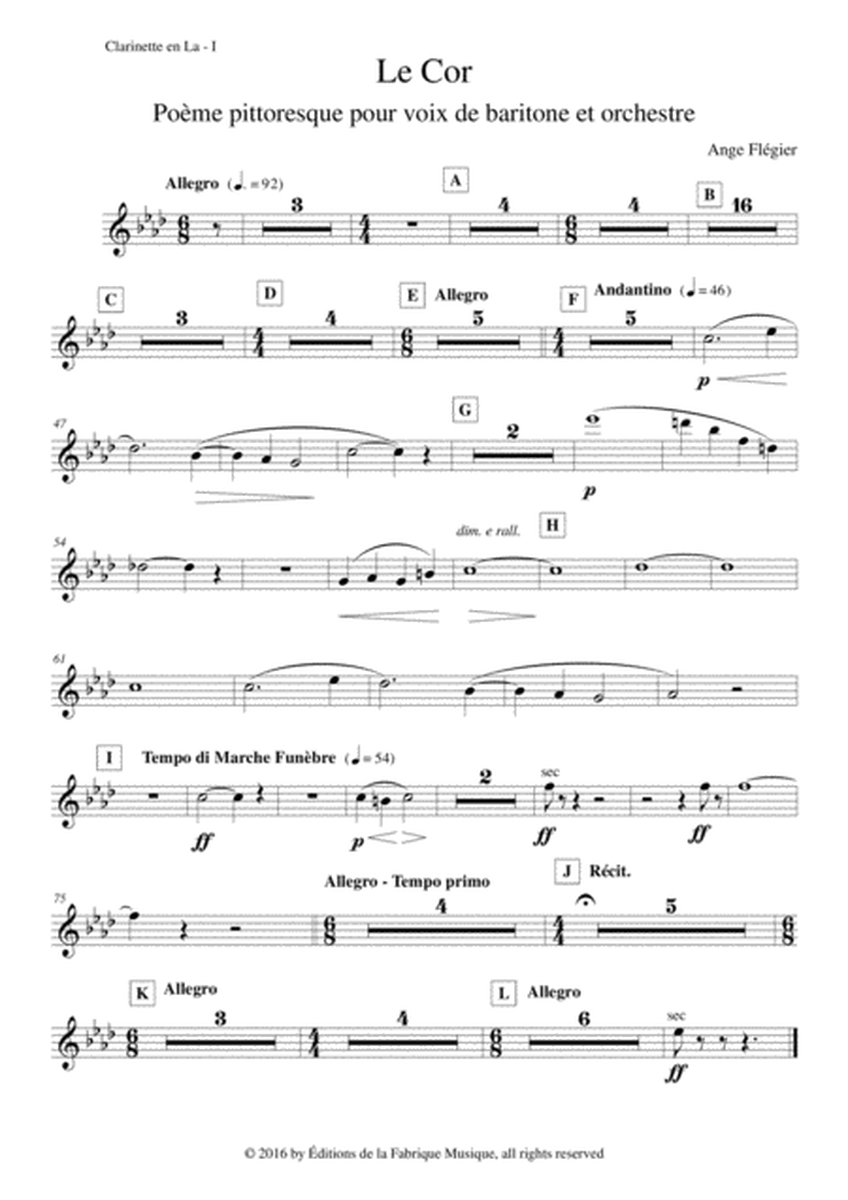 Ange Flégier: Le Cor for baritone voice and orchestra: A clarinet 1 part
