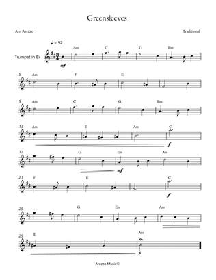 Book cover for Greensleeves - Lead Sheet for Trumpet melody and Chords