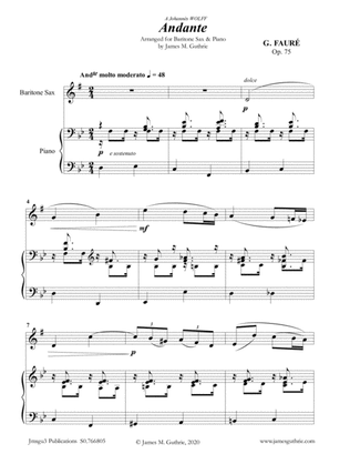 Book cover for Fauré: Andante Op. 75 for Baritone Sax & Piano