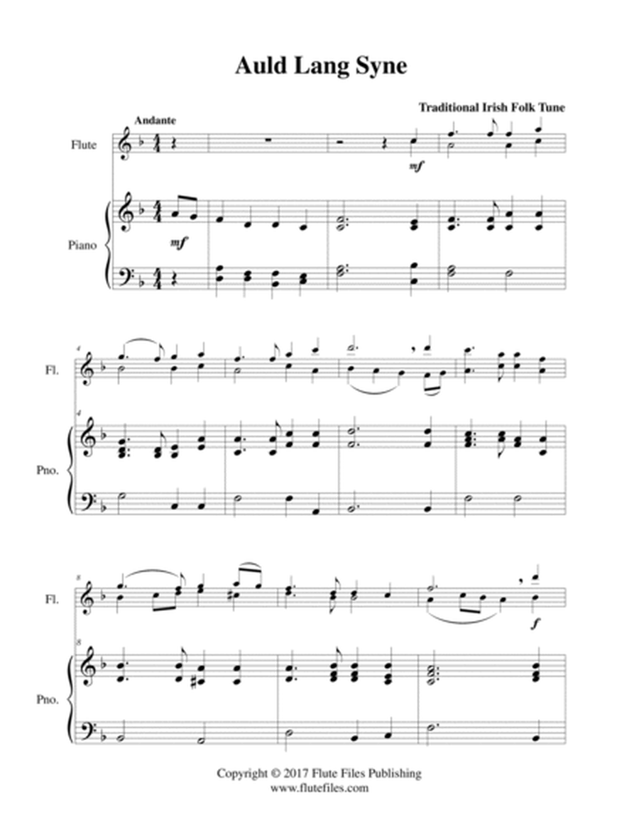 Auld Lang Syne - Flute Duet and Piano Flute Duet - Digital Sheet Music