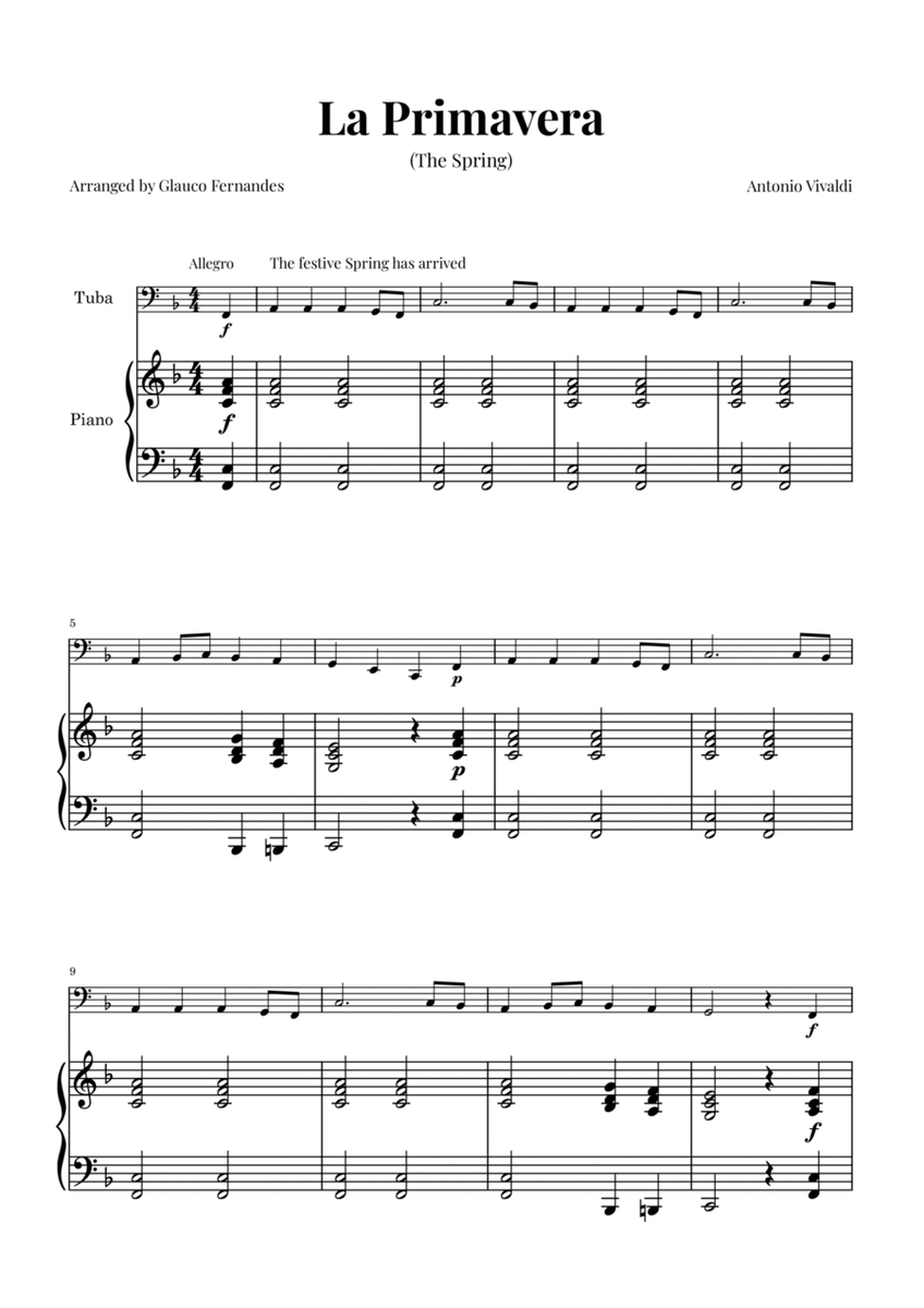 La Primavera (The Spring) by Vivaldi - Tuba and Piano image number null