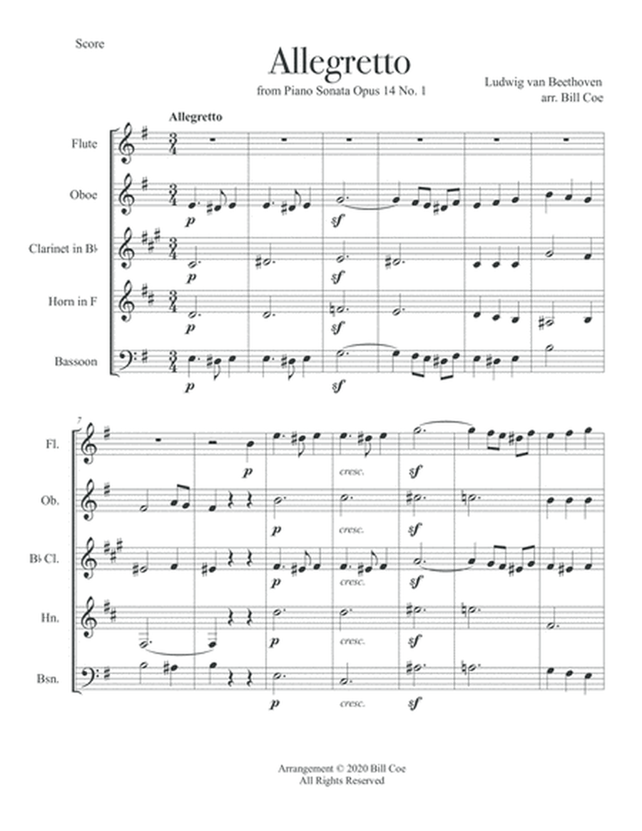 Beethoven Allegretto (Braun) Woodwind Quintet score and parts image number null