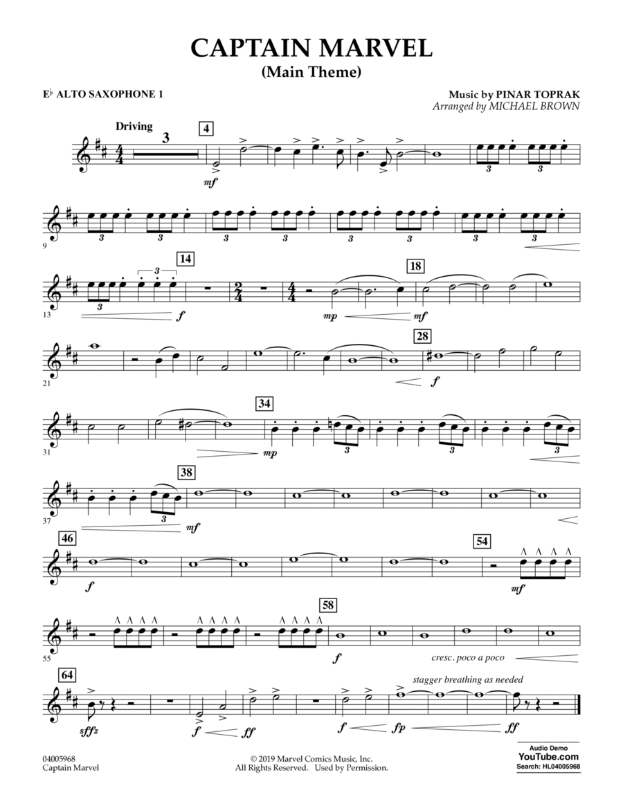 Captain Marvel (Main Theme) (arr. Michael Brown) - Eb Alto Saxophone 1