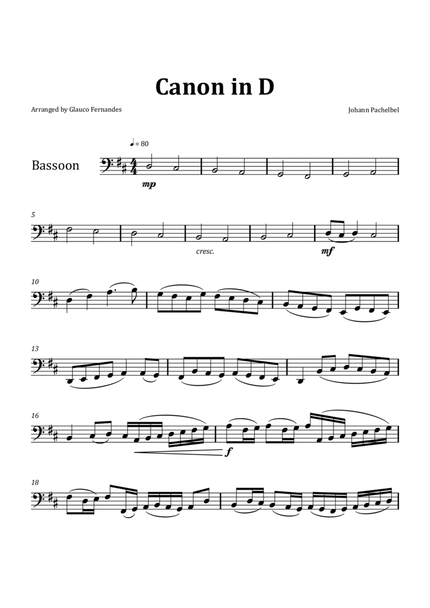 Canon by Pachelbel - Bassoon Solo image number null