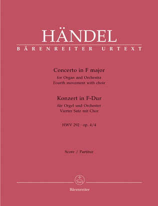 Book cover for Concerto for Organ and Orchestra F major, Op. 4/4 HWV 292