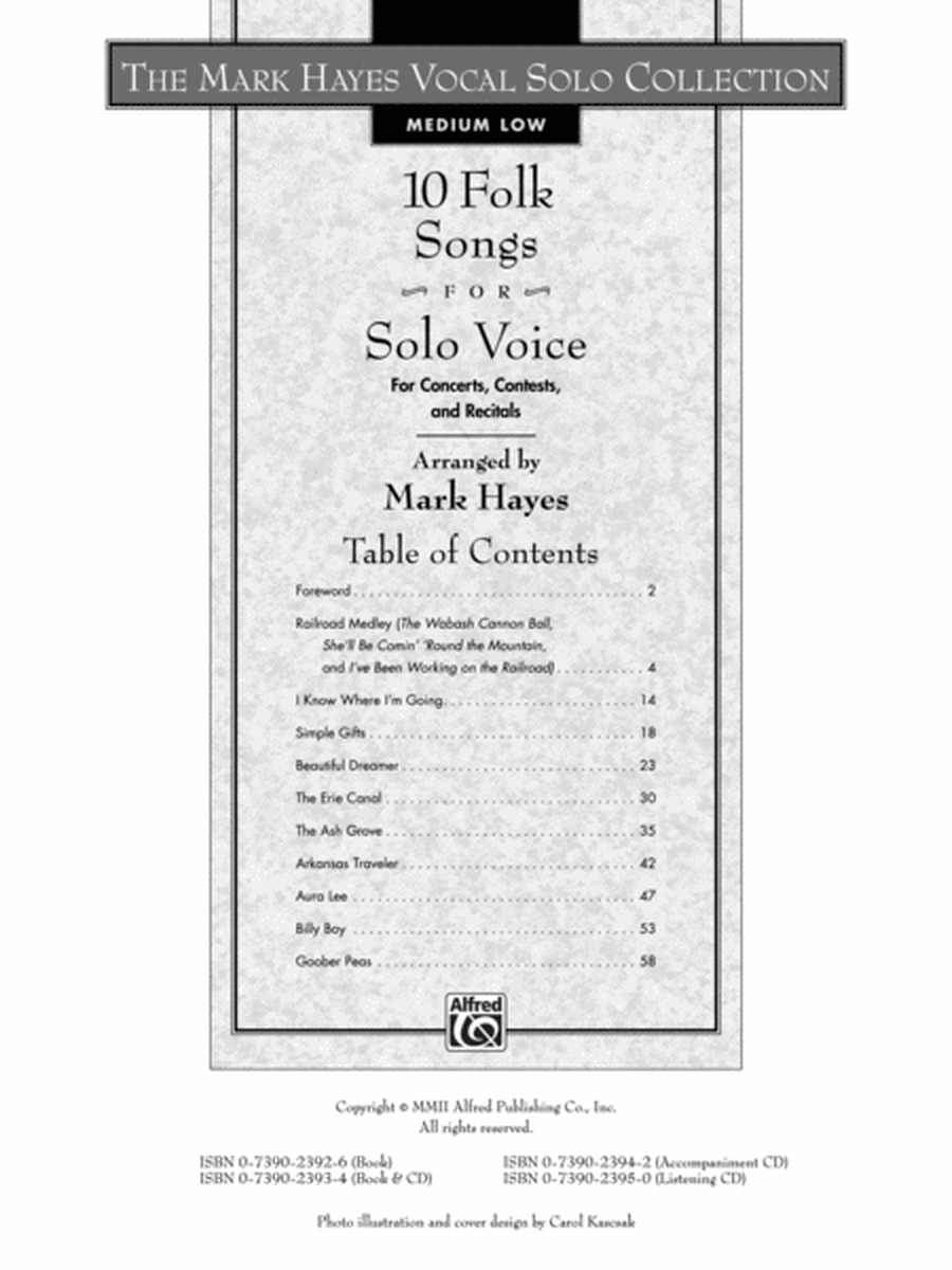 The Mark Hayes Vocal Solo Collection -- 10 Folk Songs for Solo Voice image number null