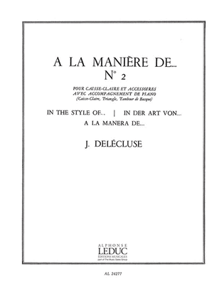 Book cover for A La Maniere De...no. 2 (percussion And Piano)