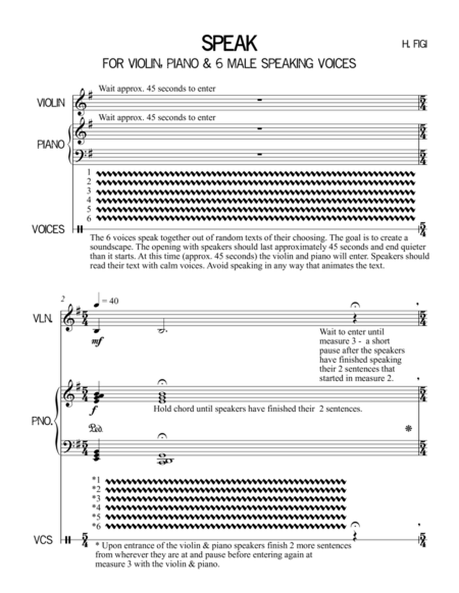 Speak for Violin, Piano and Six Male Speaking Voices