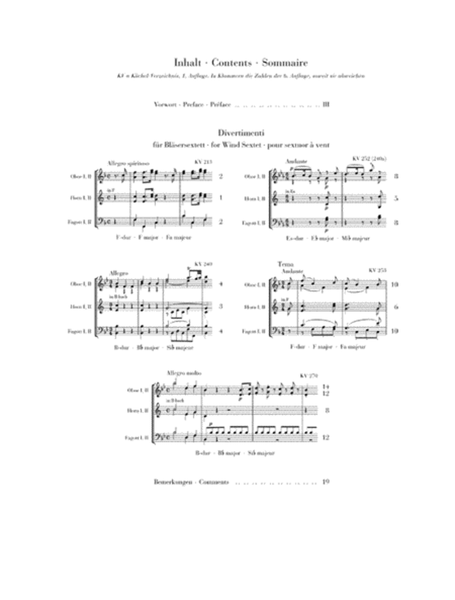 Divertimenti for 2 Oboes, 2 Horns and 2 Bassoons