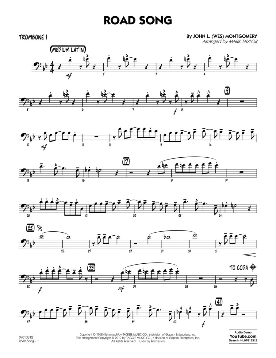 Road Song (arr. Mark Taylor) - Trombone 1