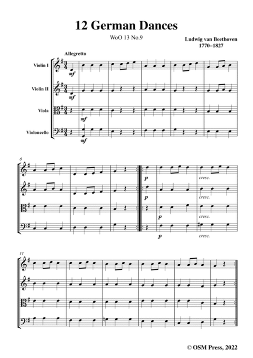 Beethoven-German Dance,WoO 13 No.9,for String Quartet