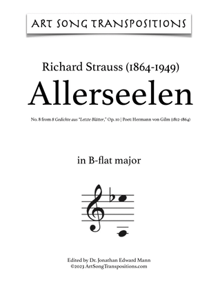 Book cover for STRAUSS: Allerseelen, Op. 10 no. 8 (transposed to B-flat major and A major)