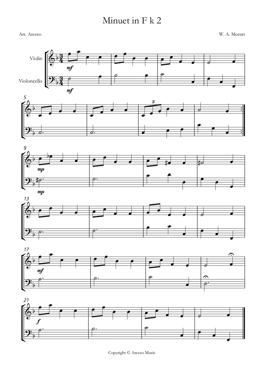 mozart k2 minuet in f violin and cello sheet music image number null