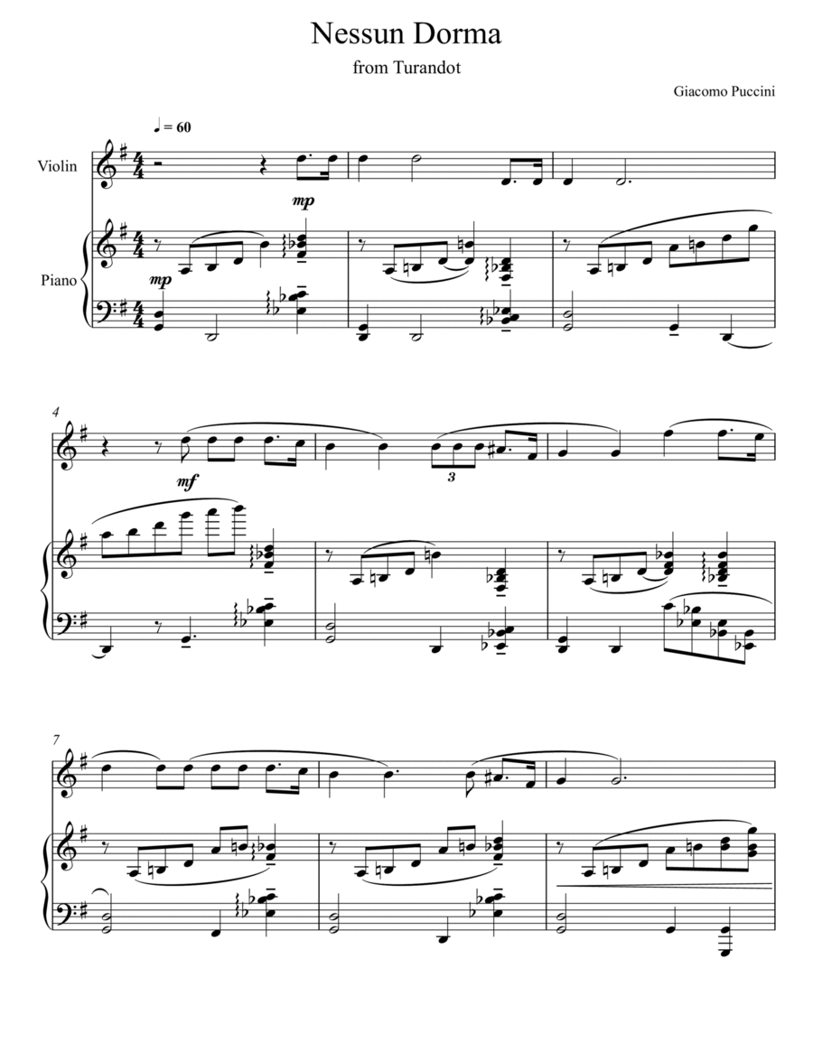Giacomo Puccini - Nessun Dorma - Turandot (Violin Solo) image number null