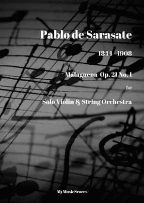 Book cover for Sarasate Malagueña, Op. 21, No. 1 for Violin and String Orchestra