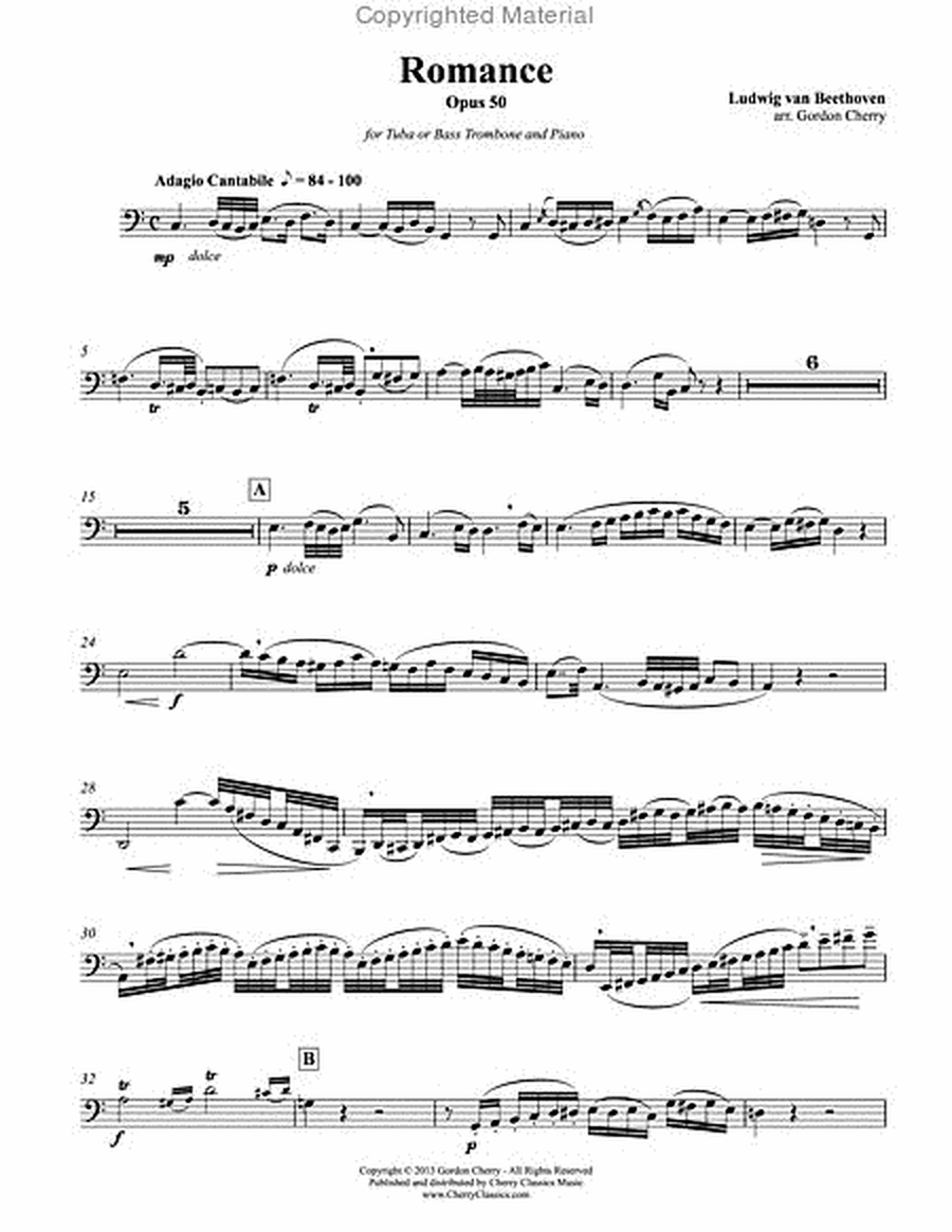 Romance No. 2 in C Opus 50 for Tuba or Bass Trombone & Piano