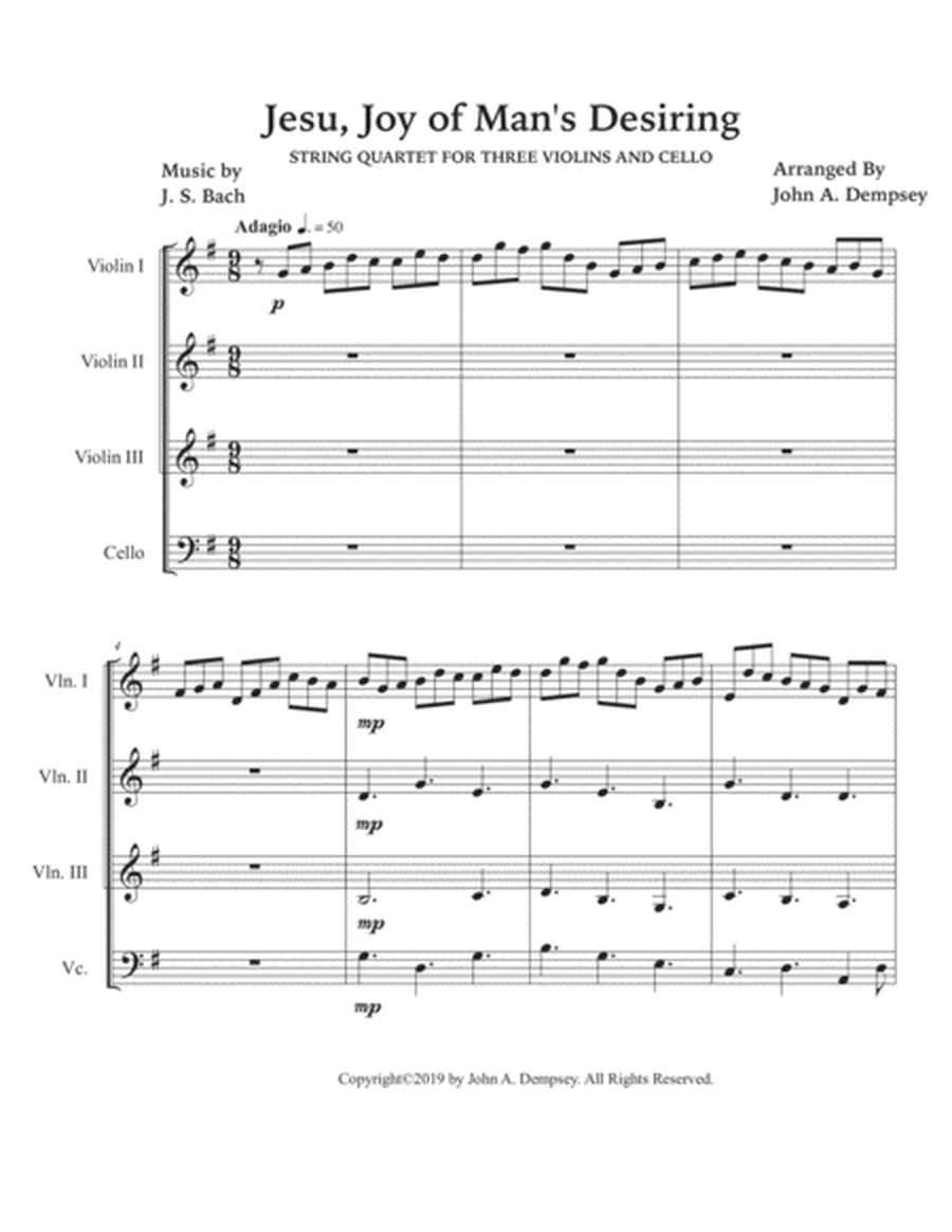 Jesu, Joy of Man's Desiring (String Quartet for Three Violins and Cello) image number null