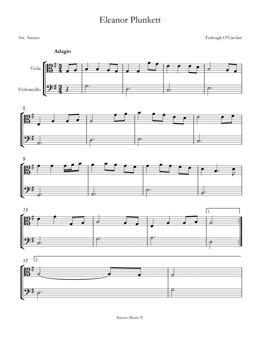 turlough'o carolan eleanor plunkett Viola and Cello sheet music image number null