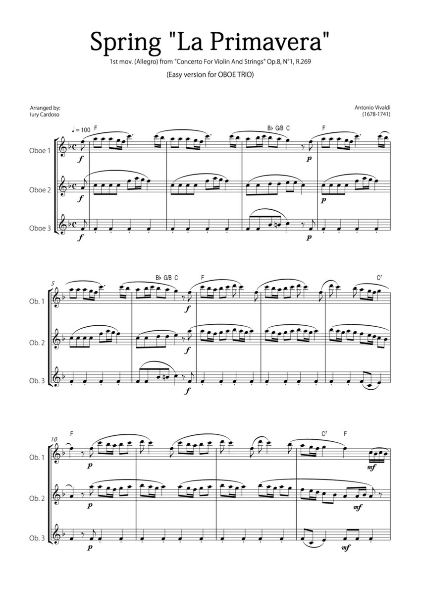 "Spring" (La Primavera) by Vivaldi - Easy version for OBOE TRIO image number null