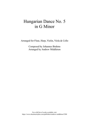 Book cover for Hungarian Dance No. 5 in G Minor arranged for Flute, Harp, Violin, Viola & Cello