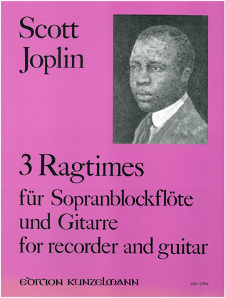 Book cover for 3 ragtimes for descant recorder and guitar