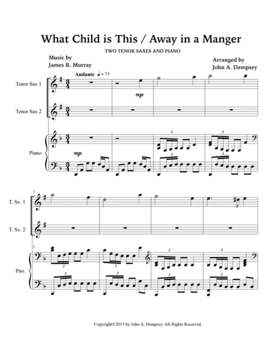 Christmas Medley (What Child is This / Away in a Manger): Trio for Two Tenor Saxes and Piano image number null