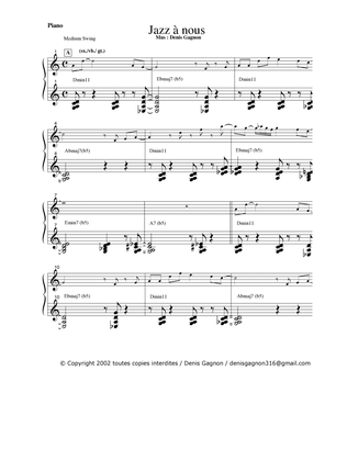 Jazz à Nous / Pour quatuor de Saxophones, guitare, Contrebasse et Batterie - Score Only