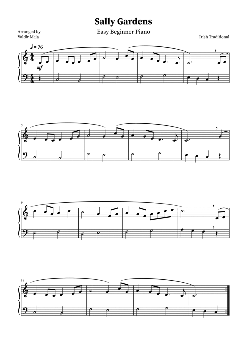 Sally Gardens - Easy Beginner Piano image number null